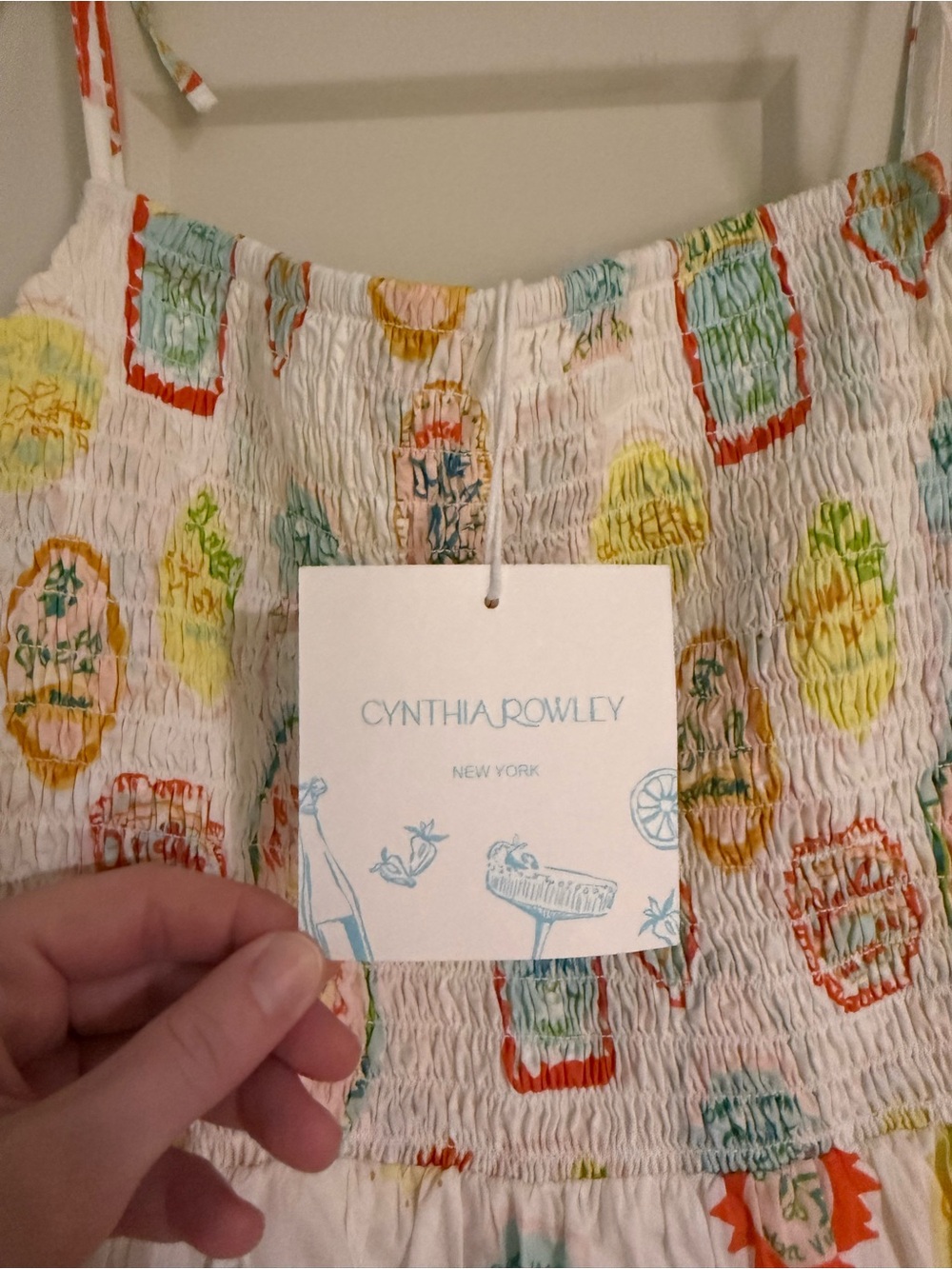 Cynthia Rowley Amalfi Olive Oil Dress Sundress Cottage Resort Vacation Smocked - Picture 3 of 4